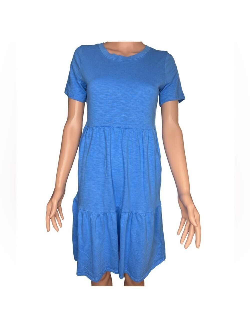 Amazon Essentials Blue Cotton Fit & Flare Dress Small